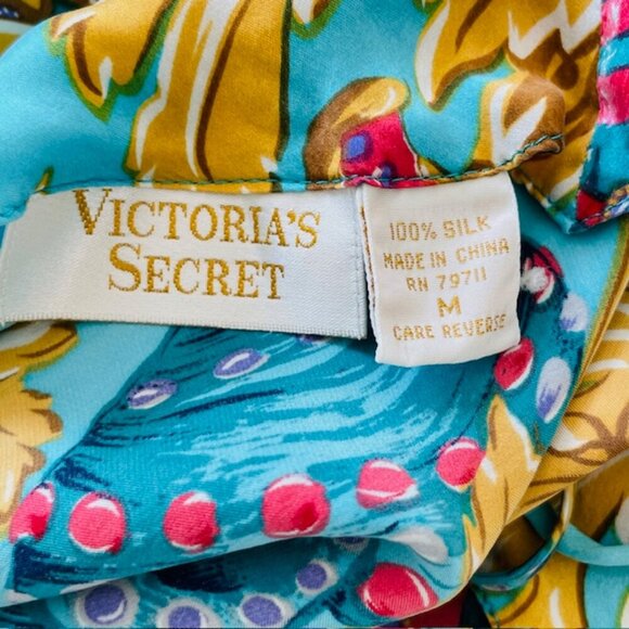 Victoria's Secret Vintage 100% Silk Babydoll Slip Dress Gold Label Tropical Med - Picture 9 of 11